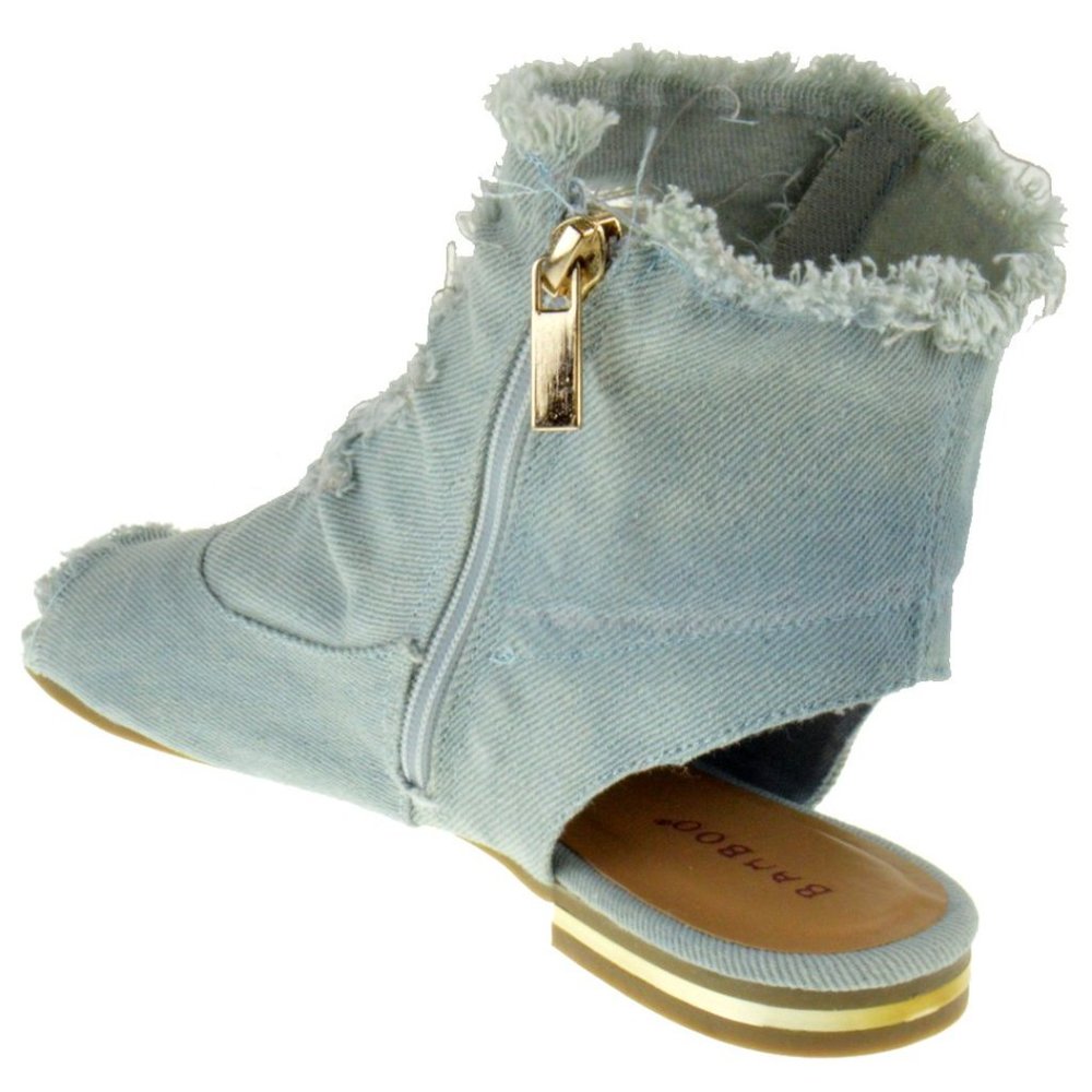 Bamboo Cure Womens Ripped Denim Open Toe Flat Sandle Bootie 😍 3/$21 - Picture 2 of 3